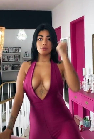 Erotic MC Lya Shows Cleavage in Violet Overall and Bouncing Tits