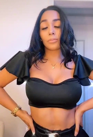 Cute Pao Castillo Shows Cleavage in Black Crop Top