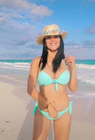 Magnificent Rosángela Espinoza Shows Cleavage in Blue Bikini at the Beach and Bouncing Tits