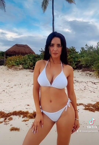 3. Sweet Rosángela Espinoza Shows Cleavage in Cute White Bikini at the Beach