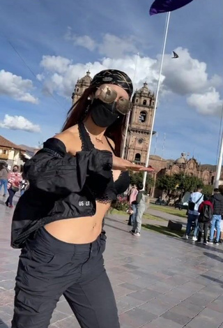 1. Sweet Rosángela Espinoza Shows Cleavage in Cute Black Crop Top