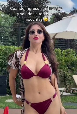 3. Erotic Rosángela Espinoza Shows Cleavage in Red Bikini at the Swimming Pool