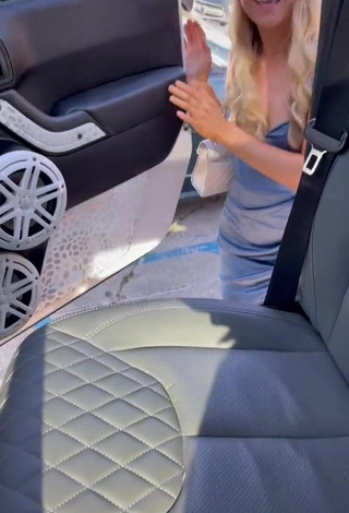 1. Hot SNOWWOLF_JKU Shows Cleavage in Grey Dress in a Car