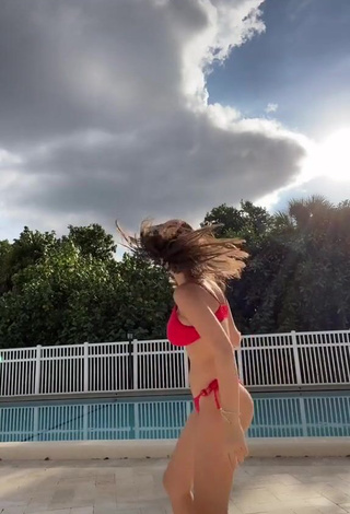 1. Beautiful Sofia Gomez Shows Cleavage in Sexy Red Bikini at the Swimming Pool