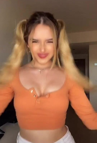 1. Adorable Teressa Dillon Shows Cleavage in Seductive Orange Crop Top and Bouncing Boobs