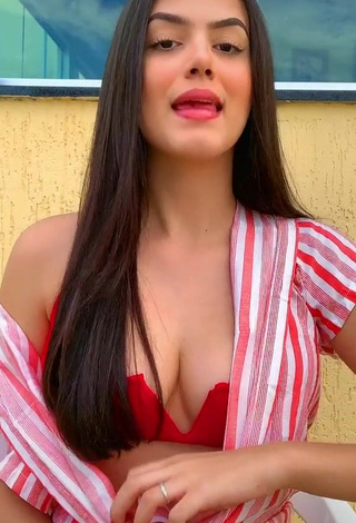 Cute Victtoria Medeiros Shows Cleavage in Red Bikini Top