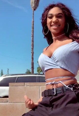 Captivating Bria Alana Shows Cleavage in Blue Crop Top