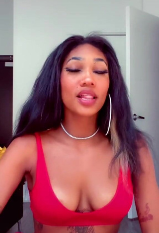 Irresistible Bria Alana Shows Cleavage in Red Crop Top