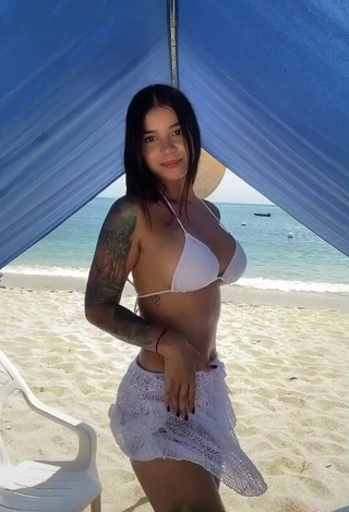 3. Beautiful Jenn Muriel Shows Cleavage in Sexy White Bikini Top at the Beach and Bouncing Boobs