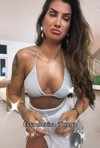 1. Hottest Marina Ferrari Shows Cleavage in Silver Bikini Top