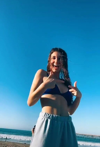 3. Beautiful Sydney Vézina Shows Cleavage in Sexy Blue Bikini Top at the Beach and Bouncing Boobs