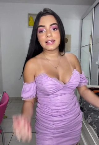 1. Cute Bela Almada Shows Cleavage in Purple Dress and Bouncing Tits