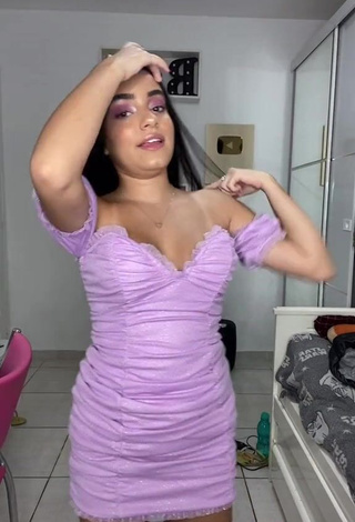 3. Cute Bela Almada Shows Cleavage in Purple Dress and Bouncing Tits