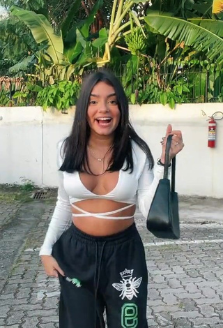 1. Cute Bela Almada Shows Cleavage in White Crop Top and Bouncing Breasts