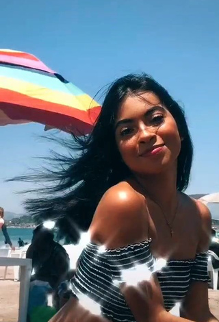 Cute Dayana in Striped Crop Top at the Beach