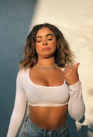 Sweet Devenity Perkins Shows Cleavage in Cute White Crop Top and Bouncing Boobs