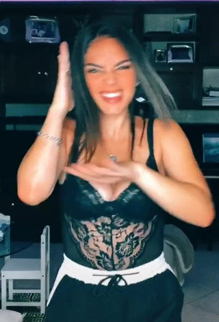 Erotic Giulia Paglianiti Shows Cleavage in Black Top and Bouncing Boobs