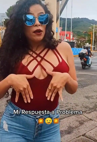 Amazing Gleidy Rojas Shows Cleavage in Hot Red Top in a Street