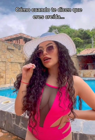 1. Erotic Gleidy Rojas Shows Cleavage in Firefly Rose Swimsuit at the Swimming Pool