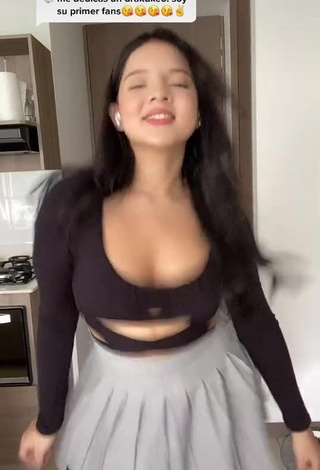 Sexy Carolina Bell in Brown Crop Top and Bouncing Breasts