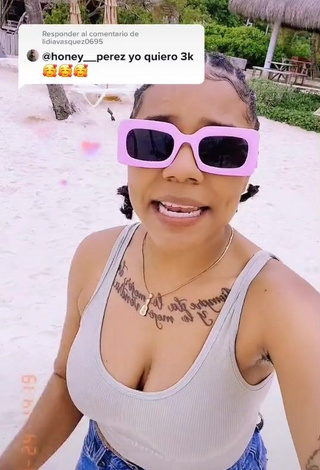 1. Irresistible Honey Perez Shows Cleavage in Grey Crop Top at the Beach