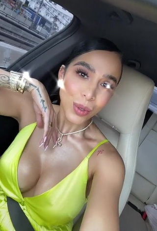 2. Fine Jessi Pereira Shows Cleavage in Sweet Green Dress in a Car