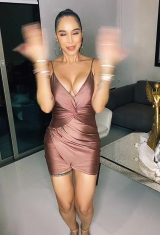 Adorable Jessi Pereira Shows Cleavage in Seductive Brown Dress and Bouncing Tits