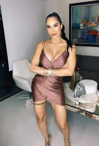 Pretty Jessi Pereira Shows Cleavage in Brown Dress