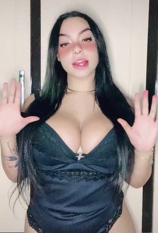 2. Sexy Karniello Shows Cleavage in Black Lingerie and Bouncing Tits