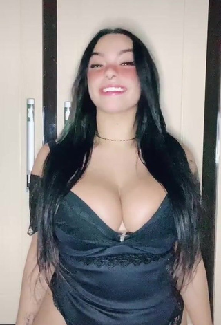 3. Sexy Karniello Shows Cleavage in Black Lingerie and Bouncing Tits