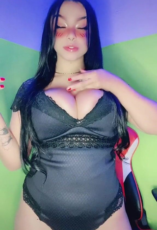 Cute Karniello Shows Cleavage in Black Bodysuit and Bouncing Tits