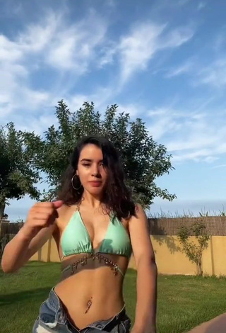 Hot Kiara Brunett in Light Green Bikini Top