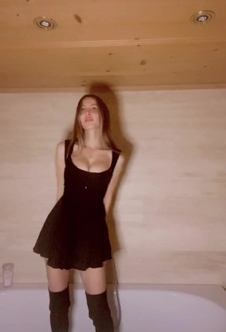 2. Erotic Leila Shows Cleavage in Black Dress and Bouncing Breasts