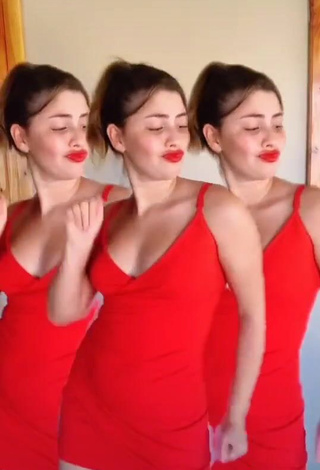 Erotic Mafe Bertero in Red Dress and Bouncing Tits