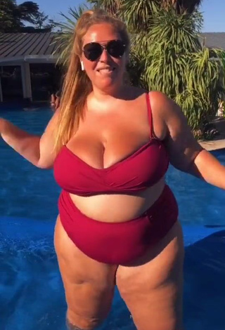 Sweetie Mar Tarres Shows Cleavage in Red Bikini at the Pool and Bouncing Breasts