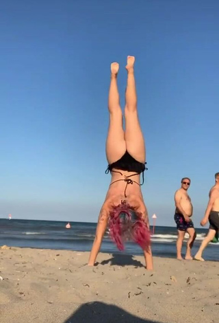 Erotic Maryam Cherif in Black Bikini at the Beach