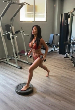 1. Erotic Nicole Scherzinger Shows Cleavage in Brown Bikini in the Sports Club while doing Fitness Exercises