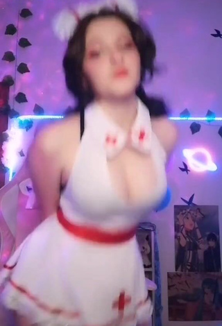 3. Cute Ryn GamerGirl Egirl Shows Cleavage in White Dress