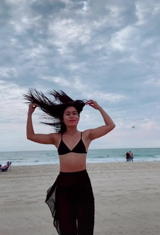 1. Cute Virgie Ann Casteel in Black Bikini Top at the Beach