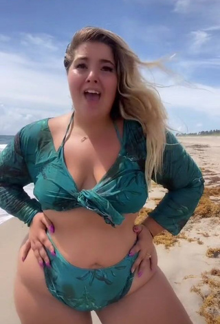 1. Erotic Sam Paige Shows Cleavage in Green Bikini at the Beach