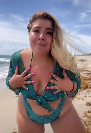 2. Erotic Sam Paige Shows Cleavage in Green Bikini at the Beach