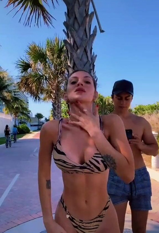 Sensual Sasha Ferro Shows Cleavage in Zebra Bikini in a Street