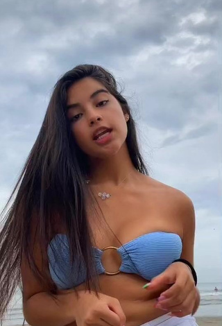 Beautiful Alexandra Villanueva in Sexy Blue Bikini Top at the Beach