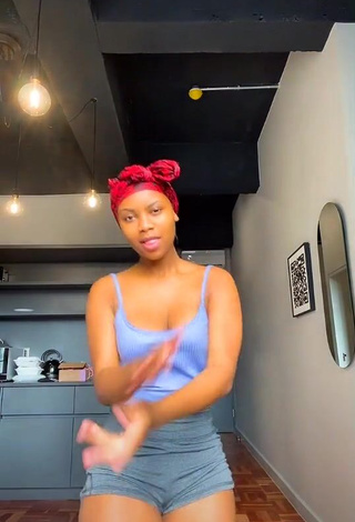 Cute Sphokuhle.n Shows Cleavage in Blue Crop Top and Bouncing Boobs