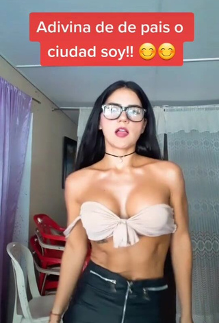 Cute Violetta Ortiz Shows Cleavage in Beige Crop Top