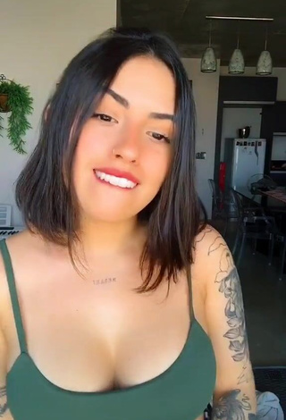 Captivating Vitoria Marcilio Shows Cleavage in Green Crop Top and Bouncing Breasts