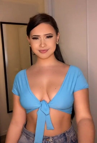 3. Pretty Anissa Shows Cleavage in Blue Crop Top