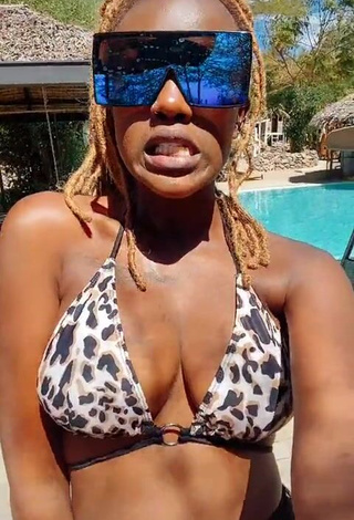 Irresistible Azziad Nasenya Shows Cleavage in Leopard Bikini Top