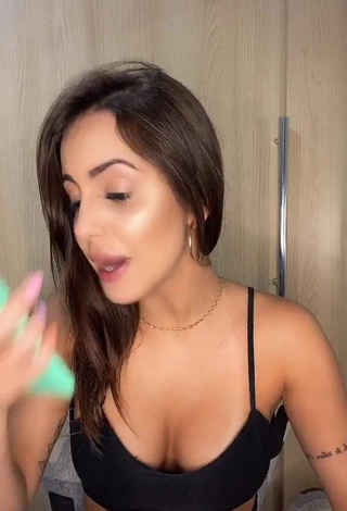 Cute Bianca Jesuino Shows Cleavage in Black Crop Top