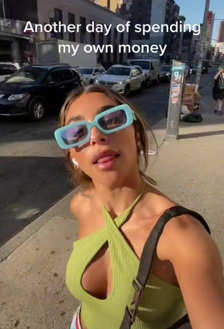 Beautiful Chantel Jeffries Shows Cleavage in Sexy Lime Green Crop Top in a Street